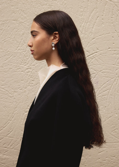 Two Form Earrings, Single Pearl