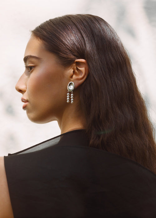 Two Forms Earrings, Pearl Rows