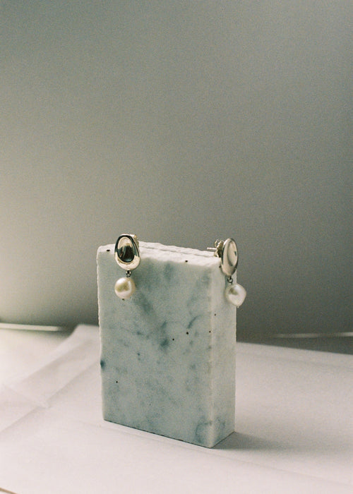 Two Form Earrings, Single Pearl