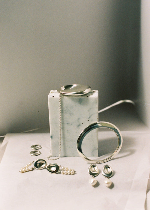 Two Forms Earrings, Pearl Rows