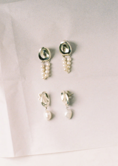 Two Form Earrings, Single Pearl